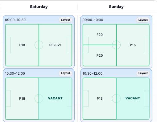 Weekend field schedule